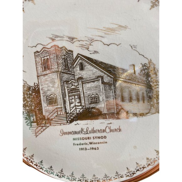Commemorative Immanuel Lutheran Church Frederic Wisconsin 1913-1963 Plate Gold T - Picture 3 of 6